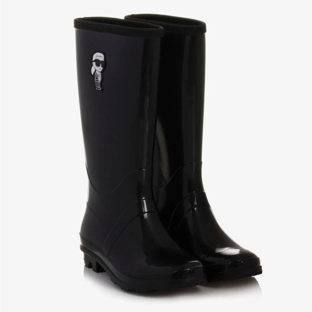NIB [Karl Lagerfeld] Ikonik Kids Black Logo Rain Boots Girls Size EU 33 / US 2